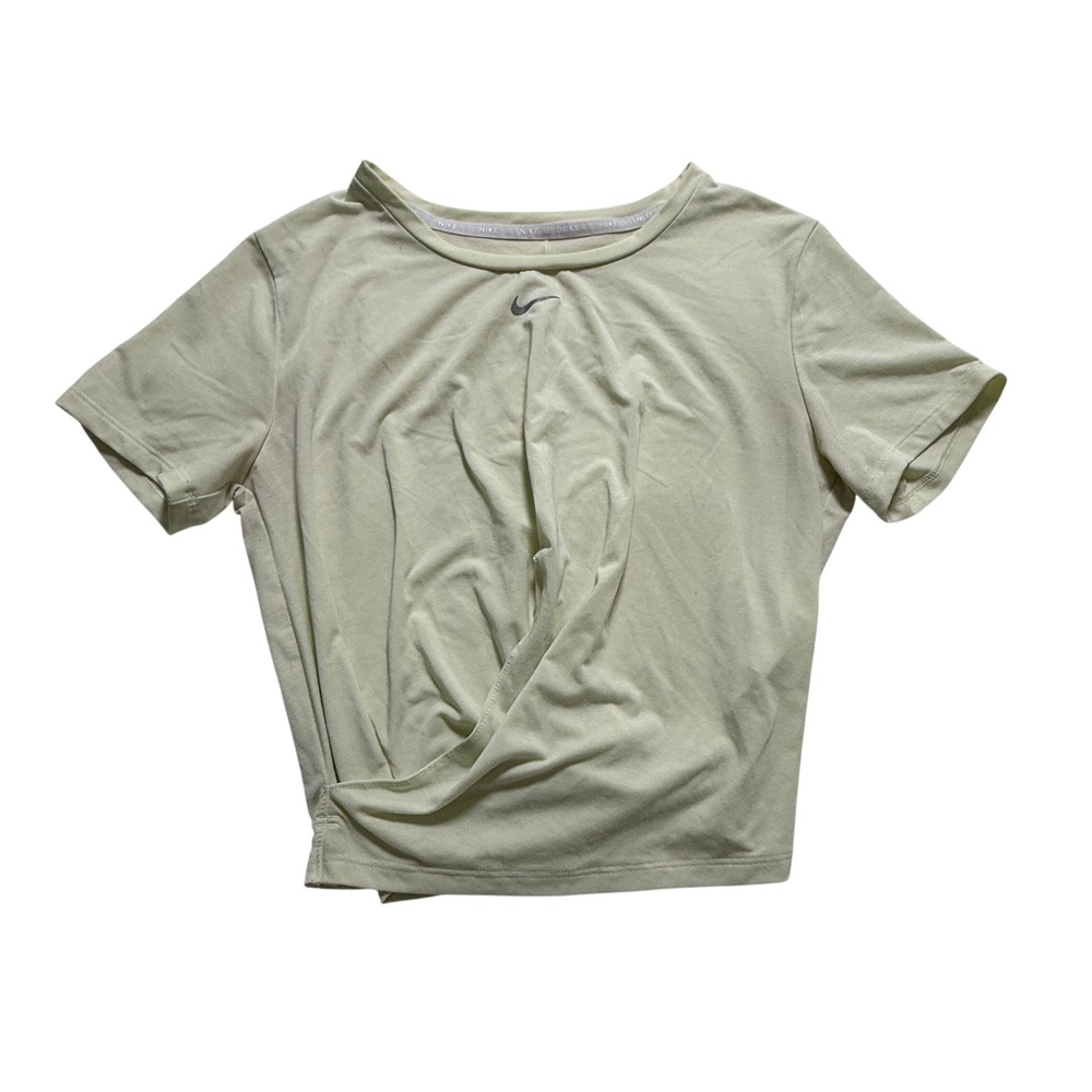 Nike Dri-FIT Twist Front Crop Top WMS S Pale Lime Green Short Sleeve Shirt